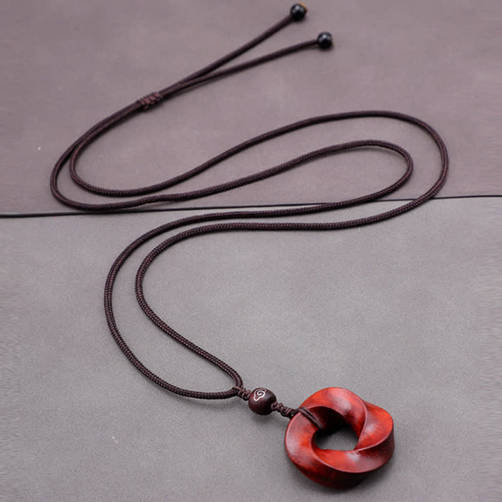 Buddha Stones Red Sandalwood Infinite Knot Eternity Rope Pendant Necklace - image 7