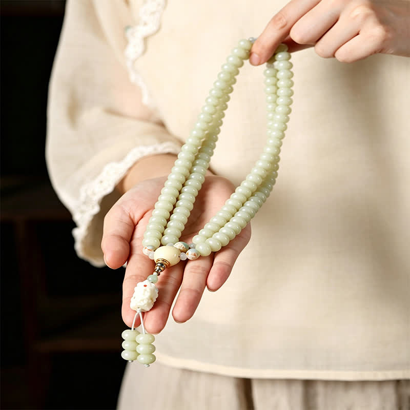 Buddha Stones White Bodhi Seed Bodhisattva Tara Hope Hand-Woven Ethnic 108 Bead Mala - image 7
