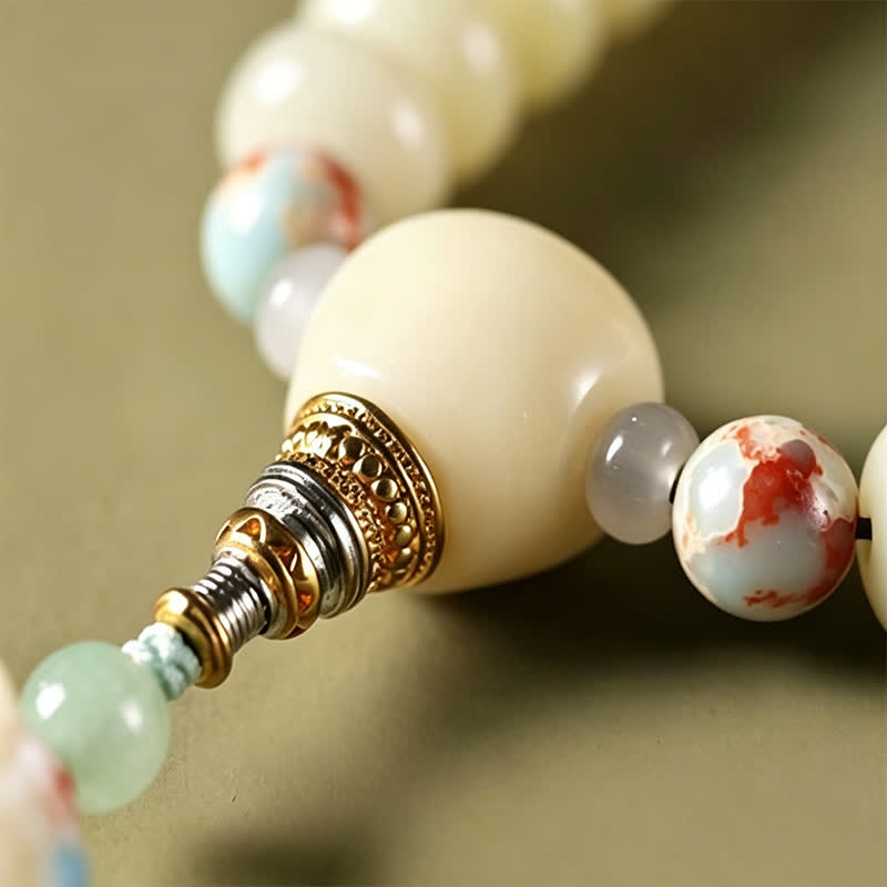 Buddha Stones White Bodhi Seed Bodhisattva Tara Hope Hand-Woven Ethnic 108 Bead Mala - image 13