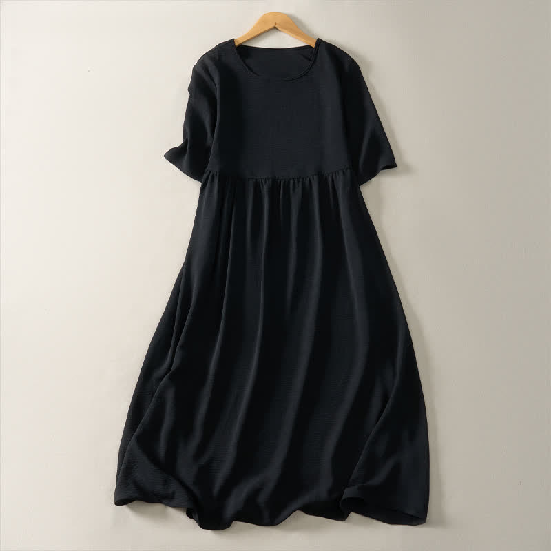 Buddha Stones Summer Casual Minimalist Solid Women's Short Sleeve Dresses With Pocket - Black - US8-10, UK/AU12-14, EU40-42 (2XL) - image 8