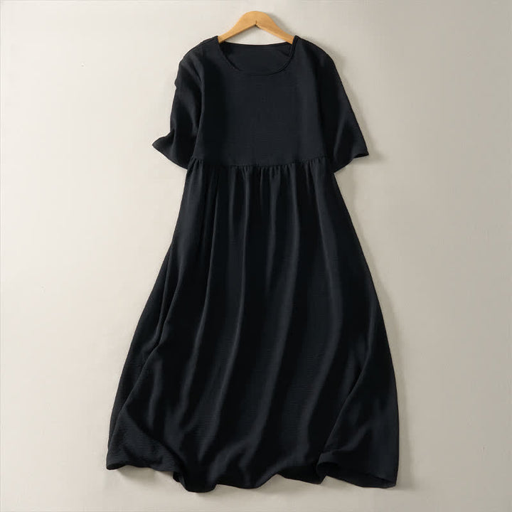 Buddha Stones Summer Casual Minimalist Solid Women's Short Sleeve Dresses With Pocket - Black - US8-10, UK/AU12-14, EU40-42 (2XL) - image 8