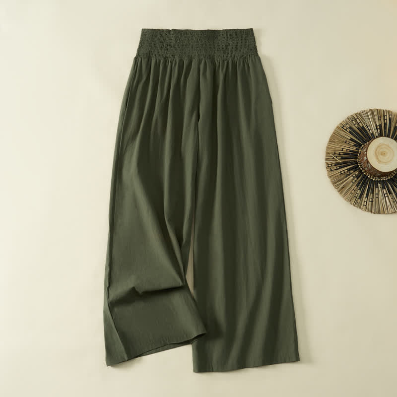 Buddha Stones Spring Summer Casual Minimalist Solid Long Pants Women's Wide Leg Pants With Pocket - DarkOliveGreen - US12，UK/AU16，EU44 (3XL) - image 7