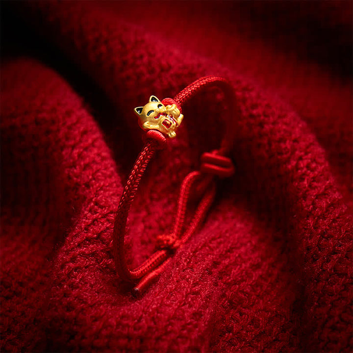 Buddha Stones Handmade Braided Red String Golden Lucky Cat Fortune Adjustable Bracelet - image 8