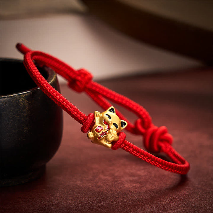 Buddha Stones Handmade Braided Red String Golden Lucky Cat Fortune Adjustable Bracelet - image 9