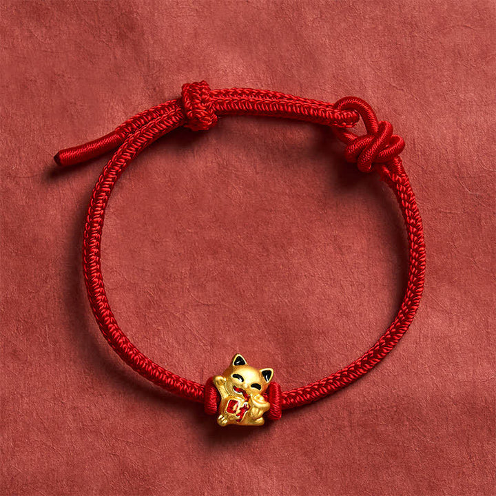 Buddha Stones Handmade Braided Red String Golden Lucky Cat Fortune Adjustable Bracelet - image 7