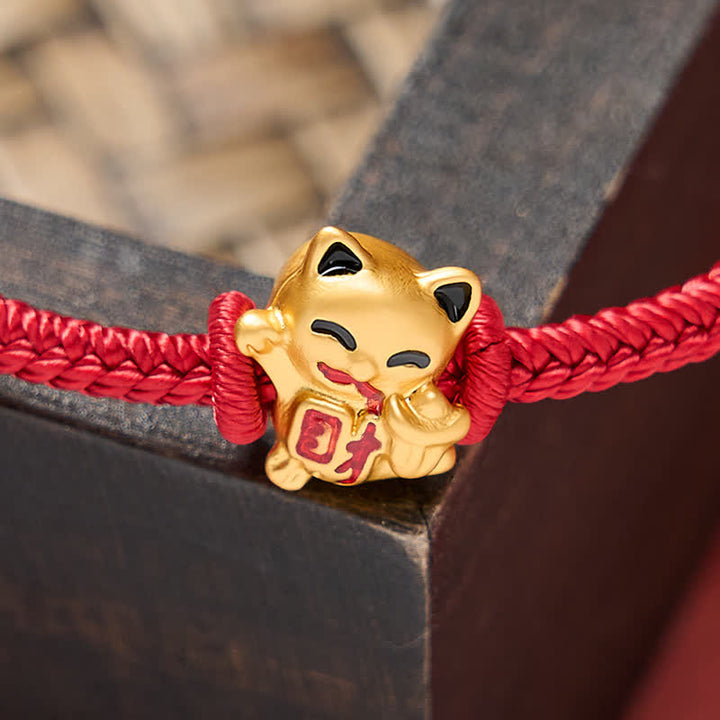 Buddha Stones Handmade Braided Red String Golden Lucky Cat Fortune Adjustable Bracelet - image 5