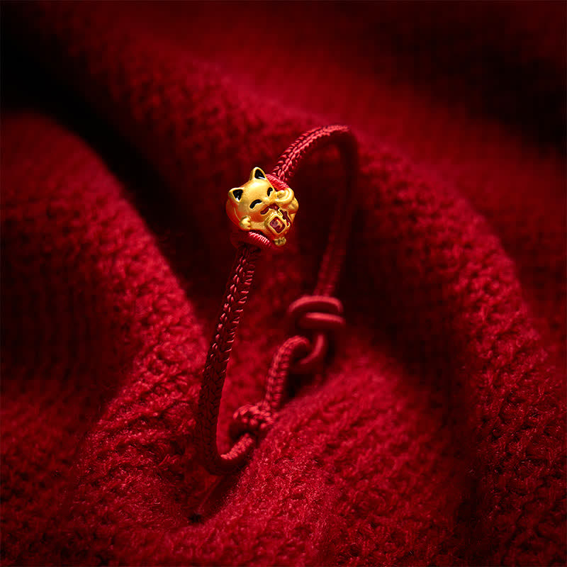 Buddha Stones Handmade Braided Red String Golden Lucky Cat Fortune Adjustable Bracelet - image 3
