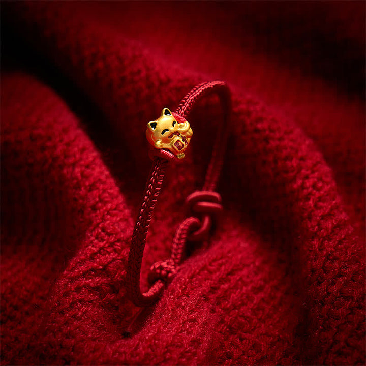 Buddha Stones Handmade Braided Red String Golden Lucky Cat Fortune Adjustable Bracelet - image 3
