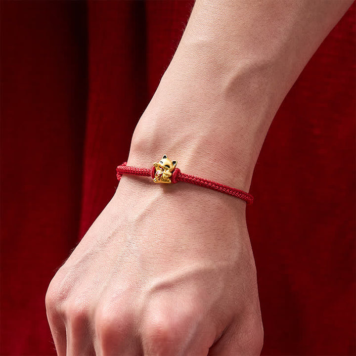 Buddha Stones Handmade Braided Red String Golden Lucky Cat Fortune Adjustable Bracelet - image 4