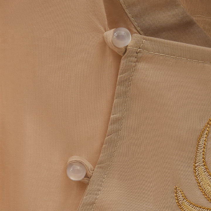Buddha Stones Spring Vintage Embroidered Feather Mandarin Collar Solid Women's Short Sleeve Shirt - image 11
