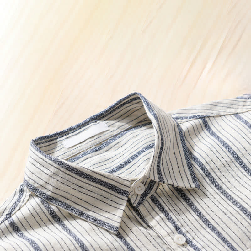 Buddha Stones Summer Casual Button Up Striped Cotton Men's Short Sleeve Shirts With Patch Pocket - image 2
