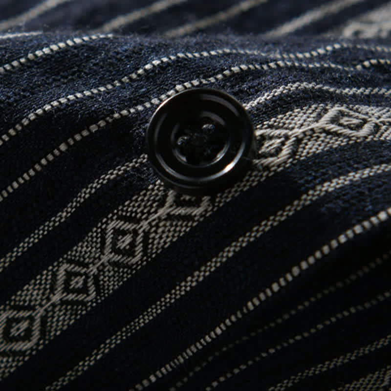 Buddha Stones Summer Casual Button Up Striped Cotton Men's Short Sleeve Shirts With Patch Pocket - image 11
