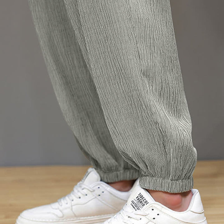 Buddha Stones Summer Casual Tang Style Solid Cropped Pants Men's Harem Pants With Pockets - image 29