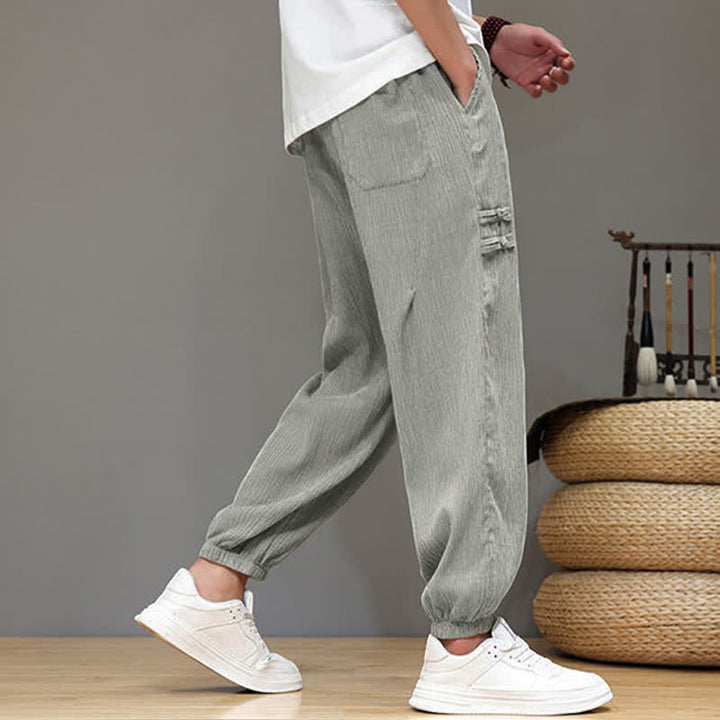 Buddha Stones Summer Casual Tang Style Solid Cropped Pants Men's Harem Pants With Pockets - image 22