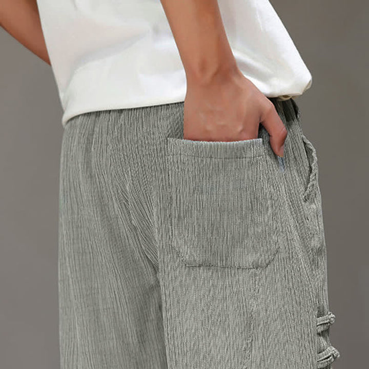 Buddha Stones Summer Casual Tang Style Solid Cropped Pants Men's Harem Pants With Pockets - image 28