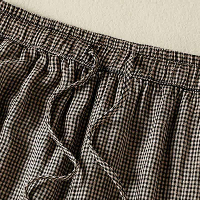 Buddha Stones Summer Casual Drawstring Plaid Linen Ankle Pants Women's Wide Leg Pants With Pocket - image 5