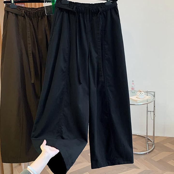 Buddha Stones Spring Casual Minimalist Drawstring Solid Long Pants Women's Harem Pants With Pockets - image 17