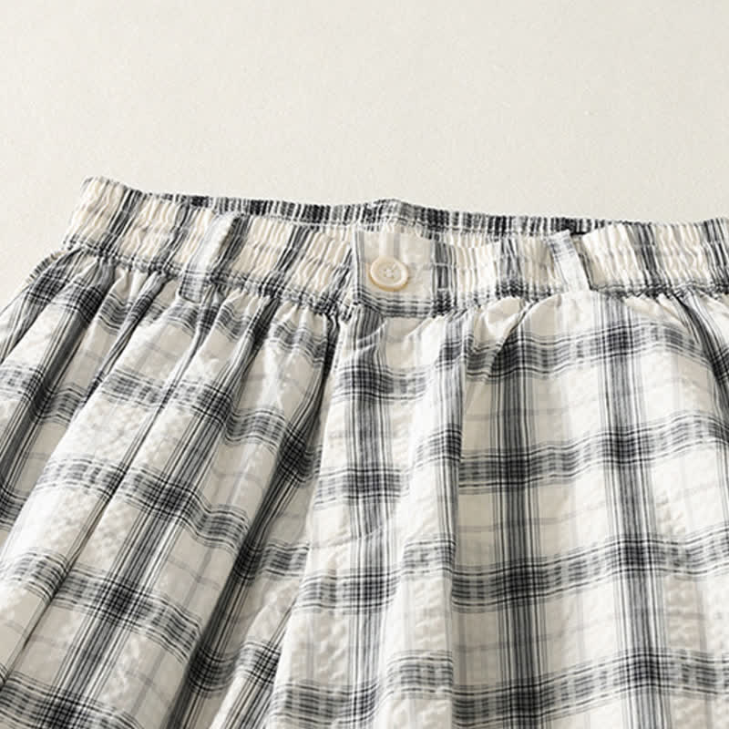 Buddha Stones Summer Casual Plaid Long Pants Women's Tapered Pants With Pockets - image 3