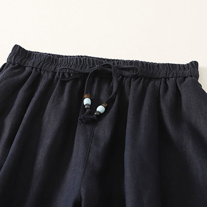 Buddha Stones Summer Casual Minimalist Drawstring Solid Cropped Pants Women's Wide Leg Pants With Pockets - image 5