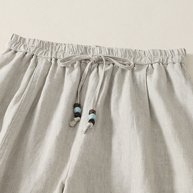 Buddha Stones Summer Casual Minimalist Drawstring Solid Cropped Pants Women's Wide Leg Pants With Pockets - image 14