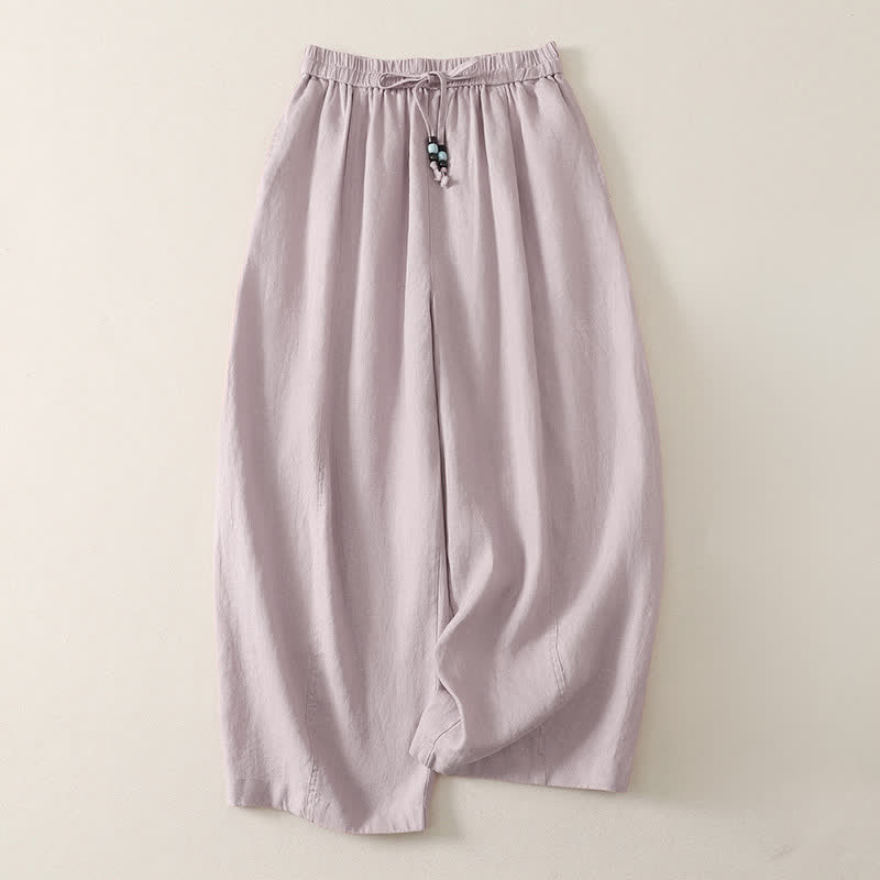Buddha Stones Summer Casual Minimalist Drawstring Solid Cropped Pants Women's Wide Leg Pants With Pockets - LavenderBlush - US8-10, UK/AU12-14, EU40-42 (2XL) - image 0