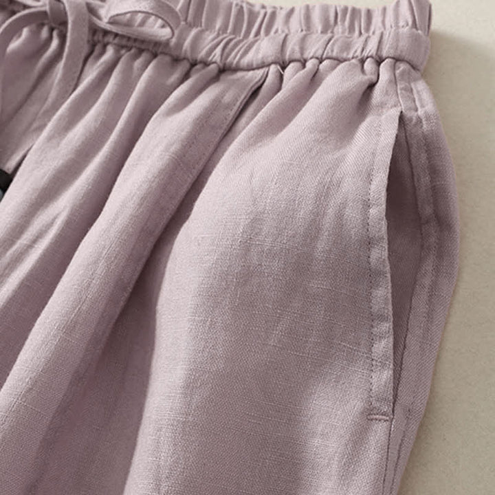 Buddha Stones Summer Casual Minimalist Drawstring Solid Cropped Pants Women's Wide Leg Pants With Pockets - image 2
