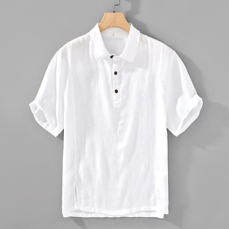 Buddha Stones Summer Casual Minimalist Button-Up Solid Linen Men's Short Sleeve Shirts - White - US/UK/AU44，EU54 (4XL) - image 8