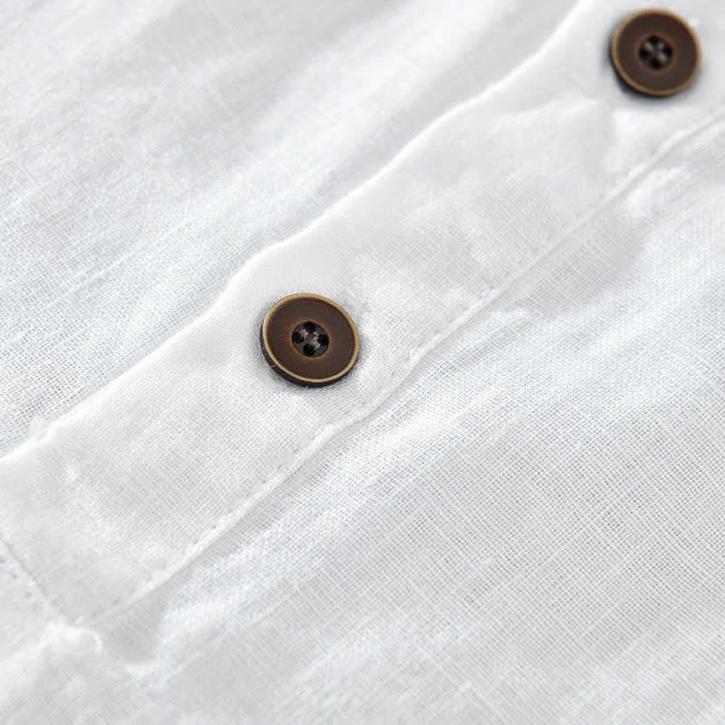 Buddha Stones Summer Casual Minimalist Button-Up Solid Linen Men's Short Sleeve Shirts - image 10