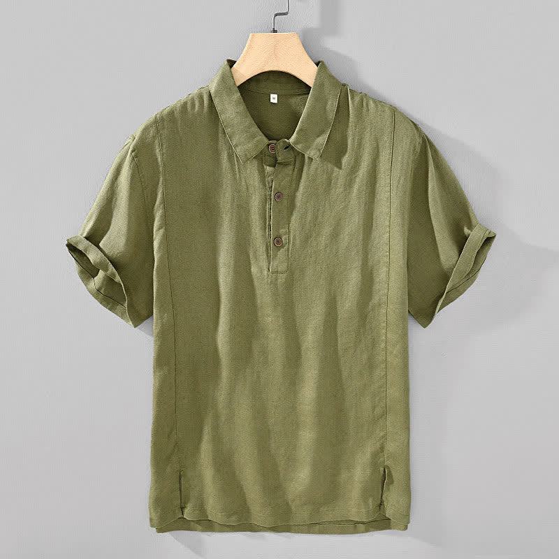 Buddha Stones Summer Casual Minimalist Button-Up Solid Linen Men's Short Sleeve Shirts - OliveDrab - US/UK/AU44，EU54 (4XL) - image 12