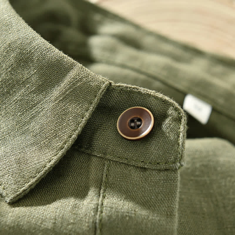 Buddha Stones Summer Casual Minimalist Button-Up Solid Linen Men's Short Sleeve Shirts - image 14