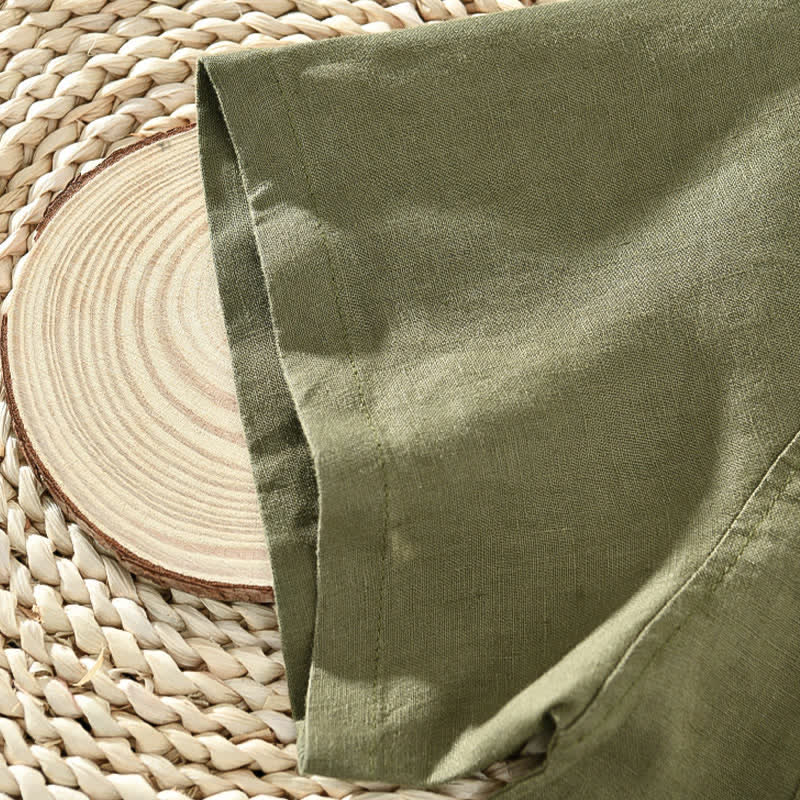 Buddha Stones Summer Casual Minimalist Button-Up Solid Linen Men's Short Sleeve Shirts - image 17