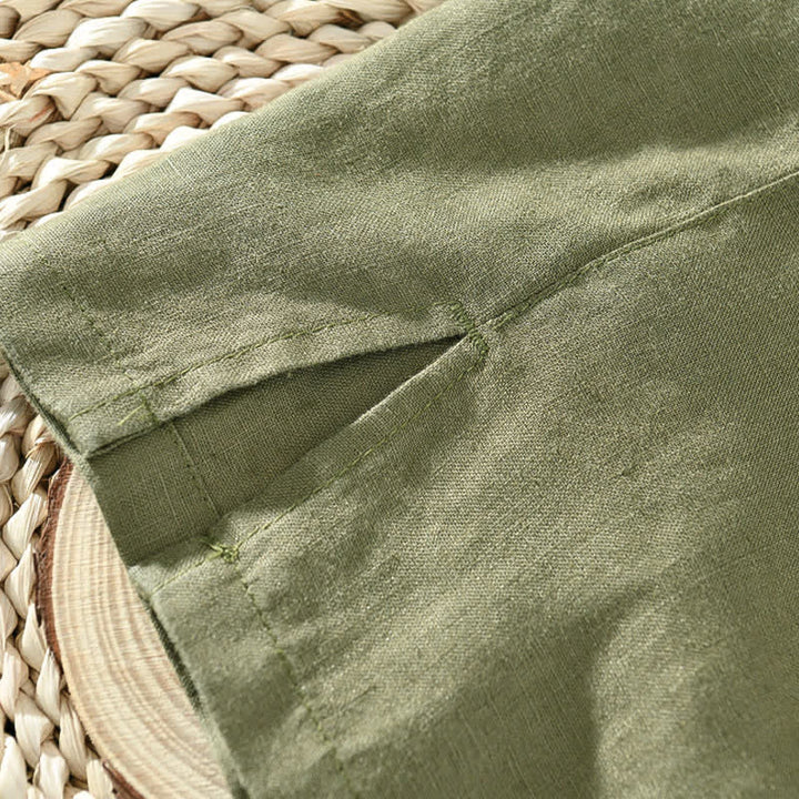 Buddha Stones Summer Casual Minimalist Button-Up Solid Linen Men's Short Sleeve Shirts - image 16