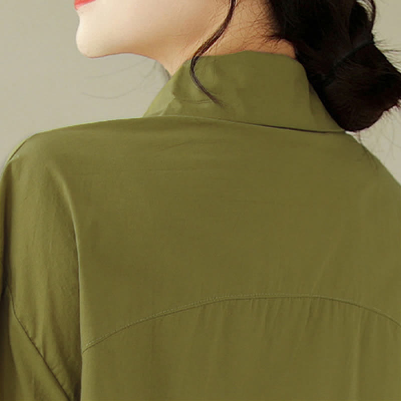 Buddha Stones Summer Casual Minimalist Button-up Solid Asymmetric Layered Design Women's Short Sleeve Shirts - image 6