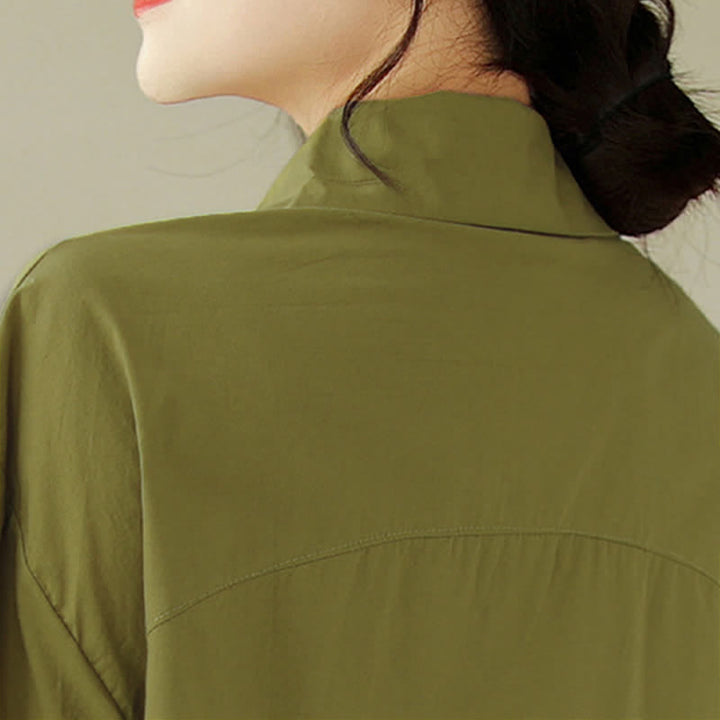Buddha Stones Summer Casual Minimalist Button-up Solid Asymmetric Layered Design Women's Short Sleeve Shirts - image 6