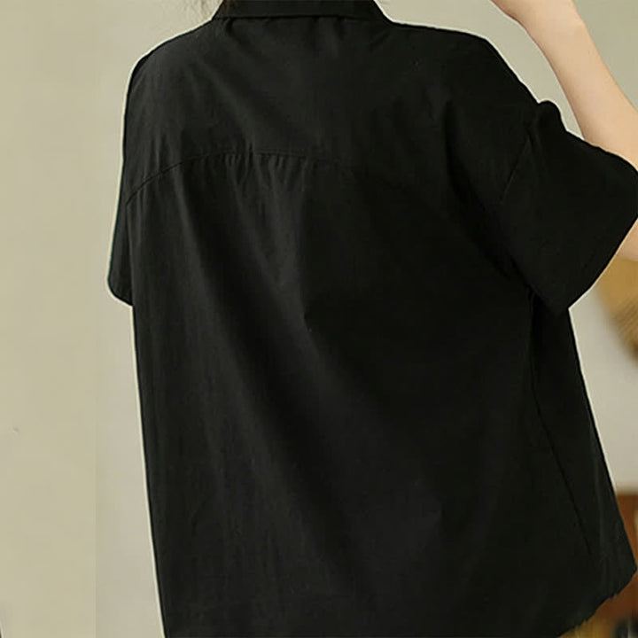 Buddha Stones Summer Casual Minimalist Button-up Solid Asymmetric Layered Design Women's Short Sleeve Shirts - image 15
