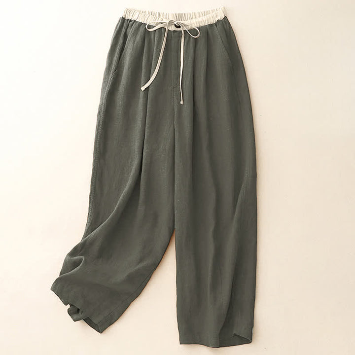 Buddha Stones Summer Casual Minimalist Drawstring Solid Ankle Pants Women's Straight Leg Pants With Pockets - DarkOliveGreen - US8-10, UK/AU12-14, EU40-42 (2XL) - image 4