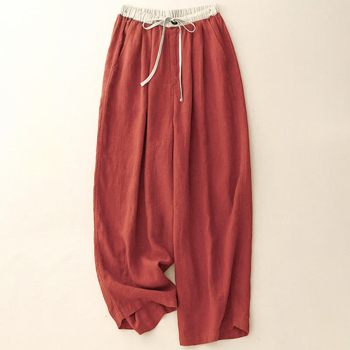 Buddha Stones Summer Casual Minimalist Drawstring Solid Ankle Pants Women's Straight Leg Pants With Pockets - Tomato - US8-10, UK/AU12-14, EU40-42 (2XL) - image 13