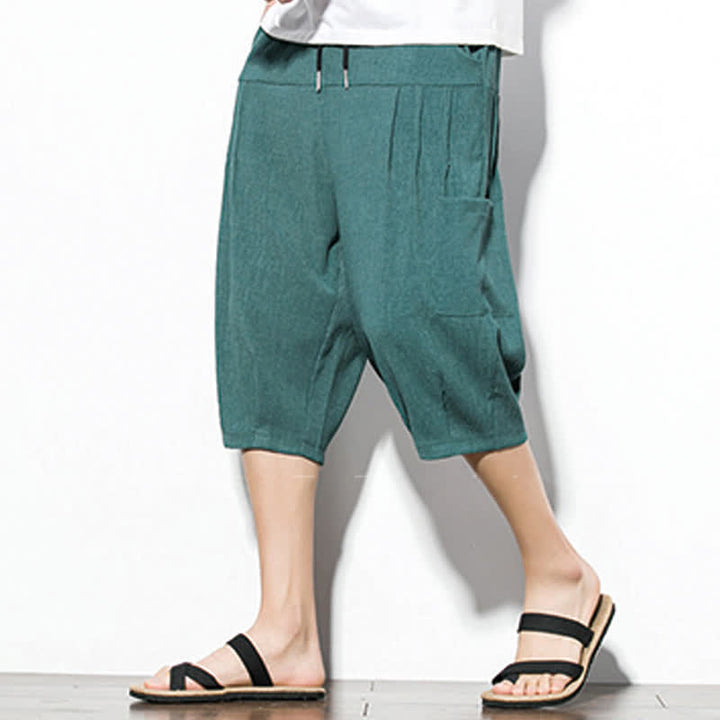 Buddha Stones Summer Casual Minimalist Drawstring Solid Men's Cropped Pants With Pocket - image 6