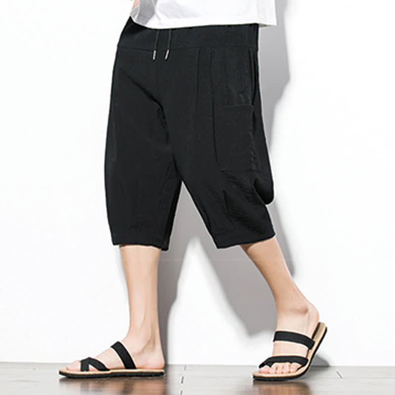 Buddha Stones Summer Casual Minimalist Drawstring Solid Men's Cropped Pants With Pocket - image 12