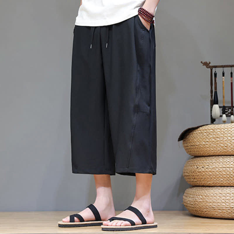 Buddha Stones Summer Casual Minimalist Drawstring Solid Men's Cropped Pants With Pocket - image 15