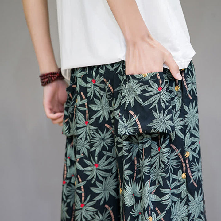 Buddha Stones Summer Boho Casual Drawstring Floral Capri Pants Men's Harem Pants With Pocket - image 10