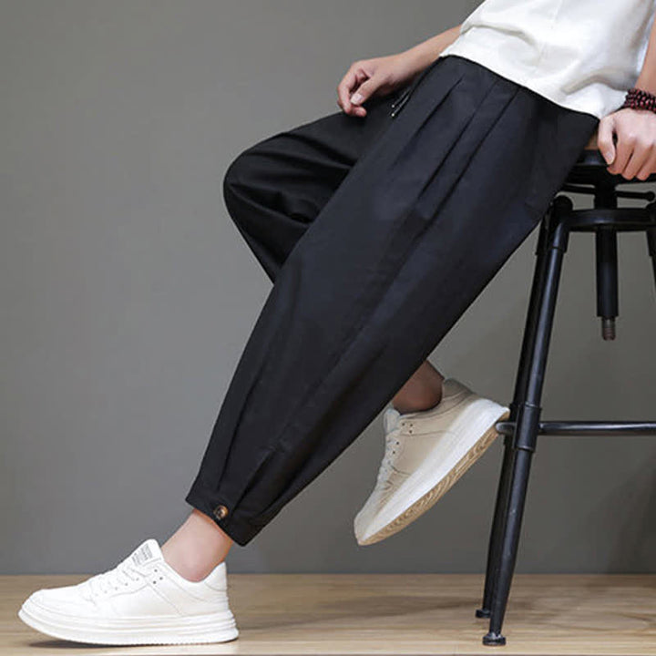 Buddha Stones Summer Casual Minimalist Drawstring Solid Men's Cropped Pants With Pocket - image 11