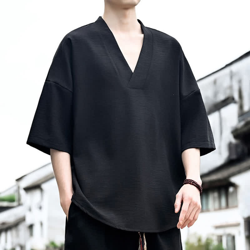 Buddha Stones Summer Minimalist Casual Side Slit Solid Men's Short Sleeve T-Shirts - image 8