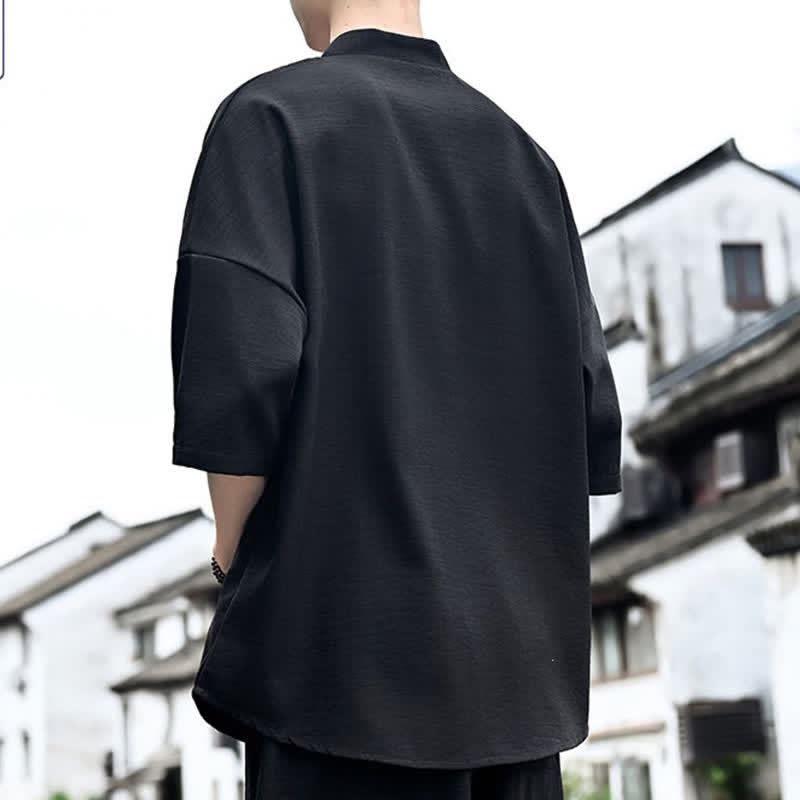 Buddha Stones Summer Minimalist Casual Side Slit Solid Men's Short Sleeve T-Shirts - image 10