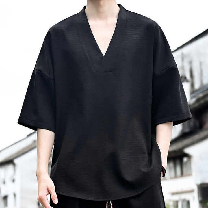 Buddha Stones Summer Minimalist Casual Side Slit Solid Men's Short Sleeve T-Shirts - image 12