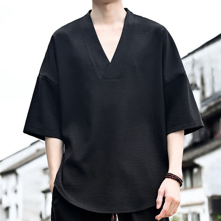 Buddha Stones Summer Minimalist Casual Side Slit Solid Men's Short Sleeve T-Shirts - Black - US/UK/AU46, EU56 (5XL) - image 7
