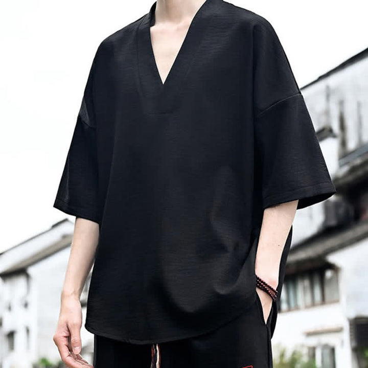 Buddha Stones Summer Minimalist Casual Side Slit Solid Men's Short Sleeve T-Shirts - image 9