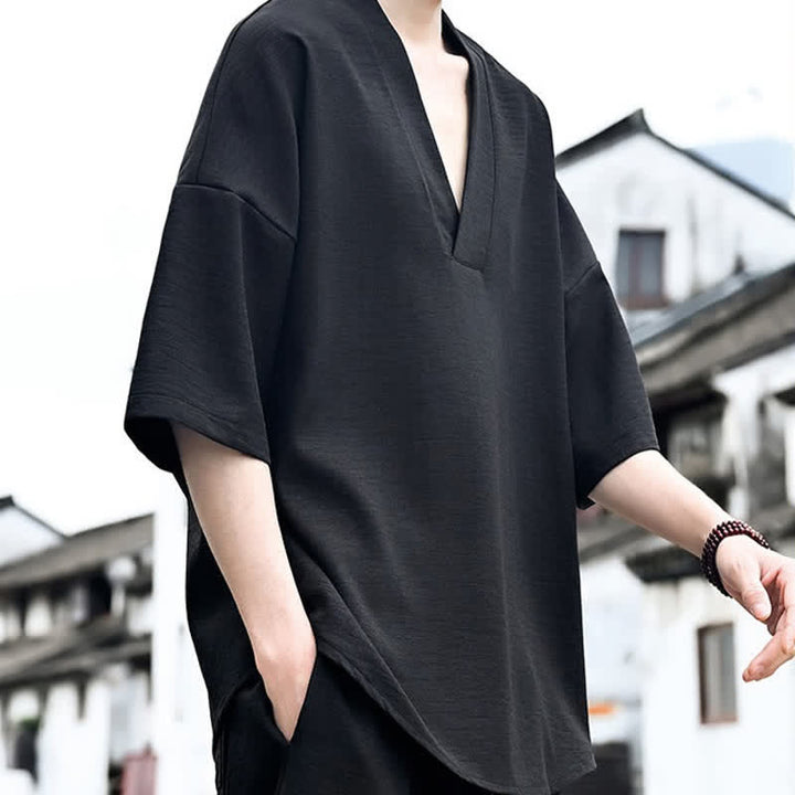 Buddha Stones Summer Minimalist Casual Side Slit Solid Men's Short Sleeve T-Shirts - image 14