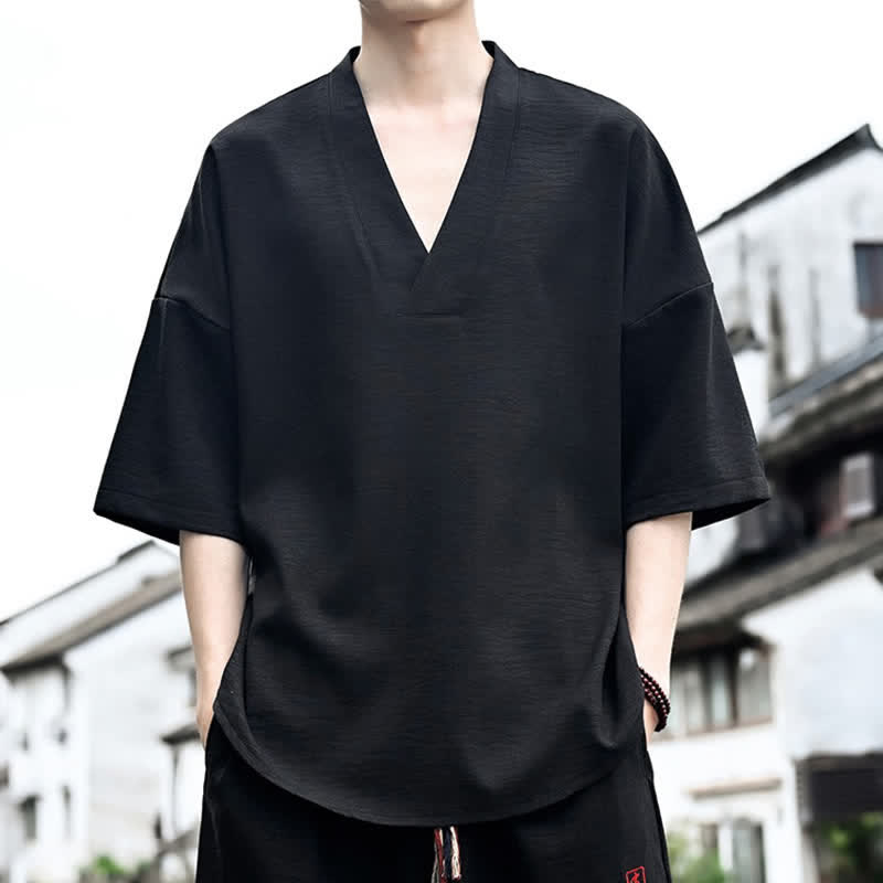 Buddha Stones Summer Minimalist Casual Side Slit Solid Men's Short Sleeve T-Shirts - image 11