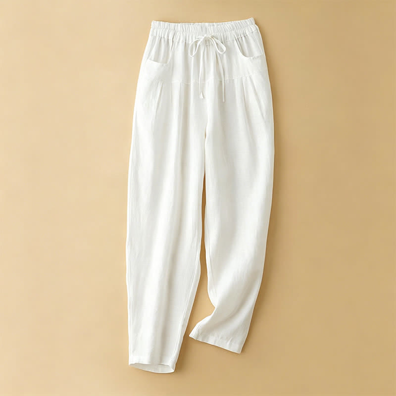 Buddha Stones Summer Casual Minimalist Drawstring Solid Ankle Pants Women's Harem Pants With Pocket - White - US8-10, UK/AU12-14, EU40-42 (2XL) - image 9